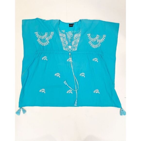 Madison Mathews Beach Cover Up Turquoise Blue 100% cotton One Size - Picture 5 of 6